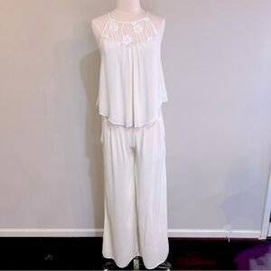 NWT Boutique Boho Chic Two-Piece Set Lace Top And Palazzo Pants Viscose S/M
